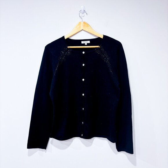 CARDUCCI Black Beaded Button-Front Cardigan | Classic Knit Top | Medium * - Picture 1 of 8
